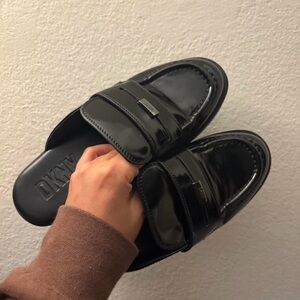 DKNY Glossy Black Slides